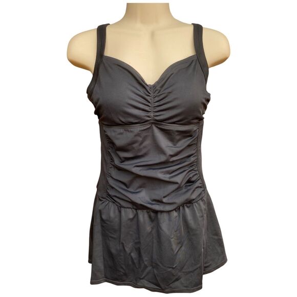 Jantzen One Piece Skirt Swimsuit Ruched Retro Swim dress Bathing Suit size 8 - Picture 3 of 11